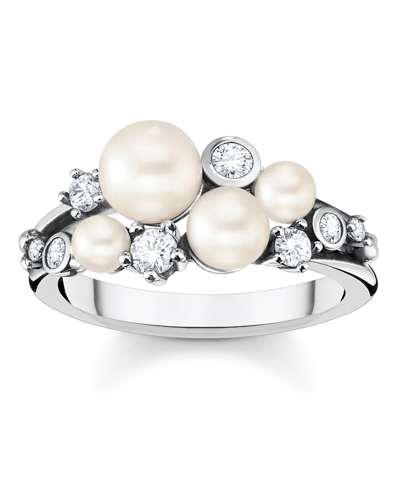 Thomas Sabo Damen Ring Perlen mit weißen Steinen silber, Sterlingsilber Silberfarben