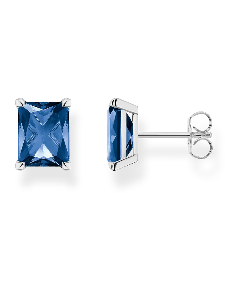 Thomas Sabo Damen Ohrstecker mit blauem Stein Silber, Sterlingsilber Dunkelblau