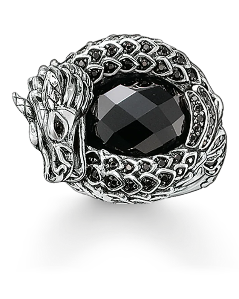 Thomas Sabo Damen Ring Drache, Sterlingsilber Schwarz