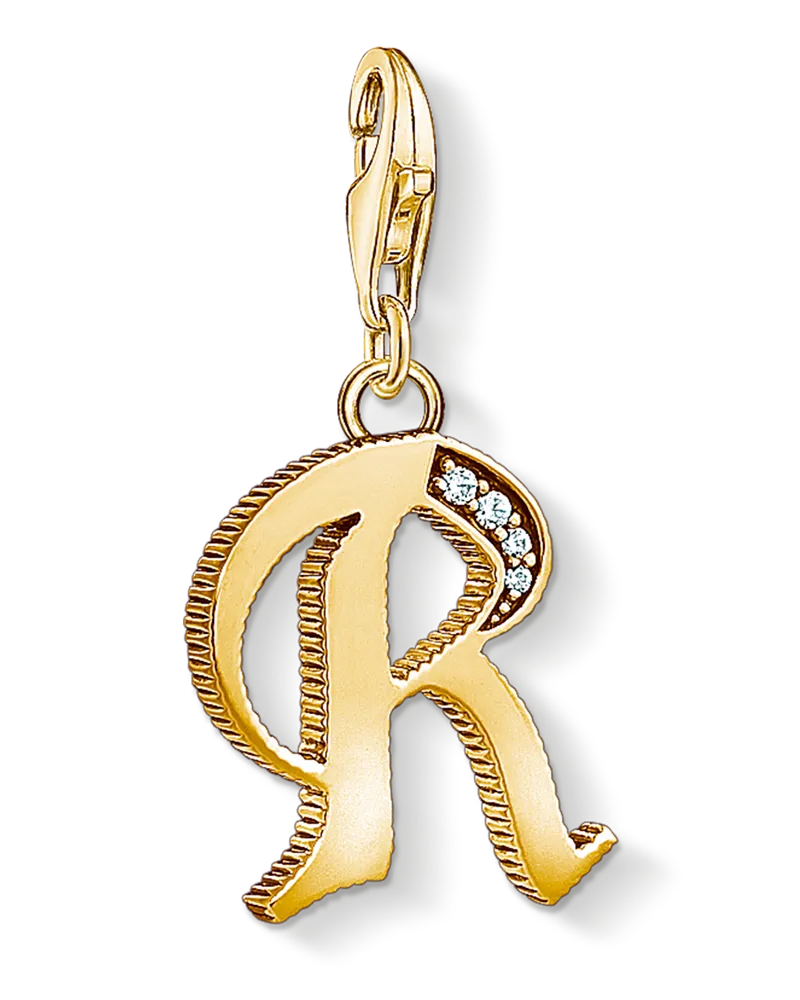 Thomas Sabo Herren Charm-Anhänger Buchstabe R gold, Sterlingsilber Gelbgold vergoldet, Charm Club Collection Gelbgoldfarben