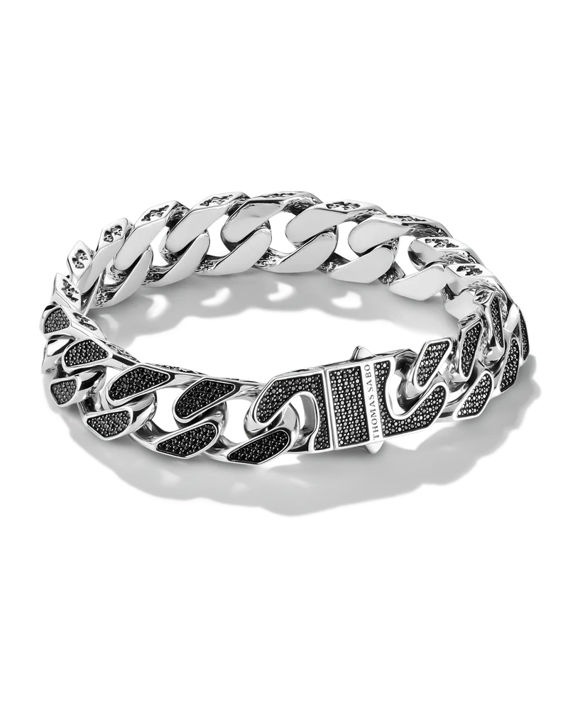 Thomas Sabo Herren Armband mit Pavé Schwarz Rebel Icons  Silber, Sterlingsilber Schwarz