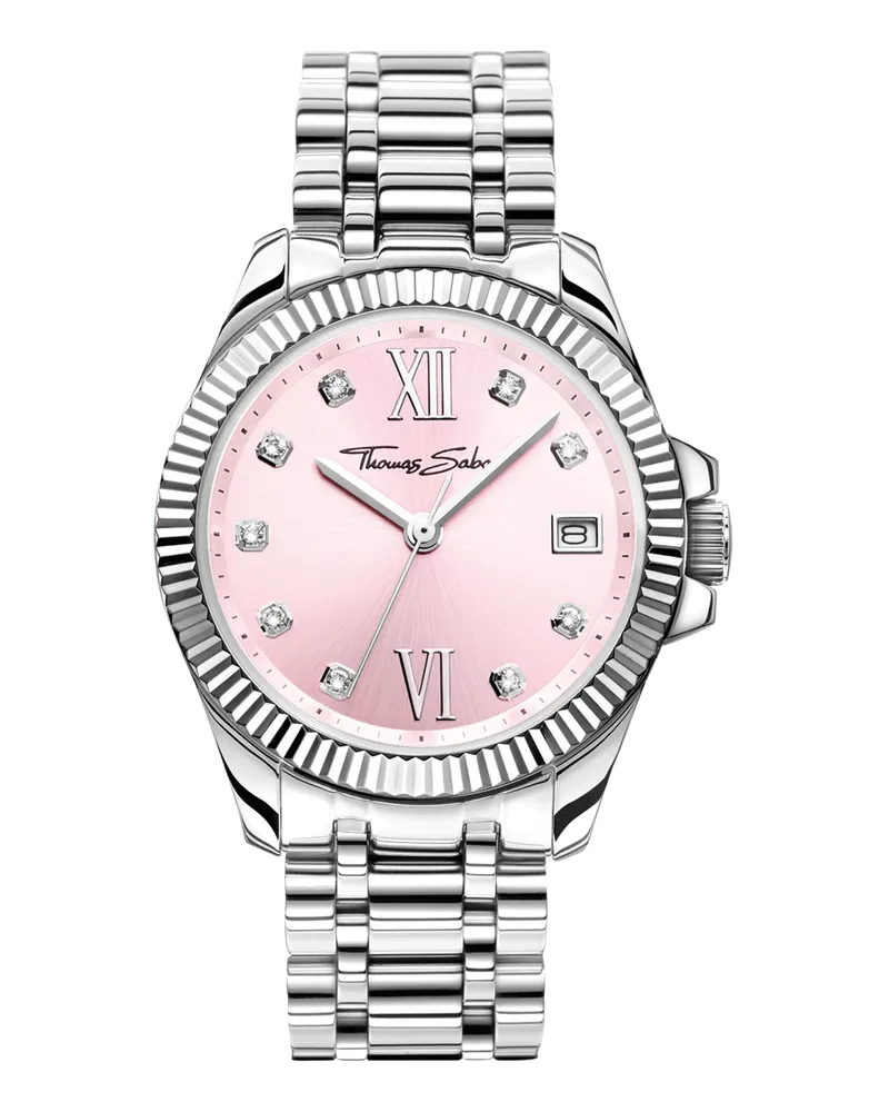 Thomas Sabo Damen Damenuhr Divine Pink mit weißen Steinen silberfarben, Edelstahl Pink