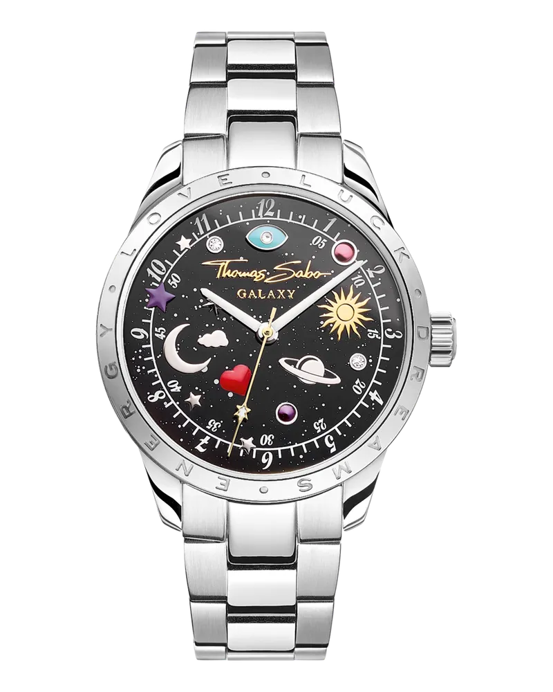 Thomas Sabo Herren Uhr mit kosmischem Zifferblatt in Schwarz silberfarben, Edelstahl Gelbgoldfarben