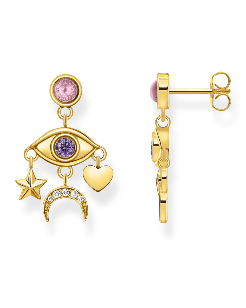 Thomas Sabo Damen Ohrhänger Auge mit bunten Steinen vergoldet, Sterlingsilber Gelbgold vergoldet Gelbgoldfarben
