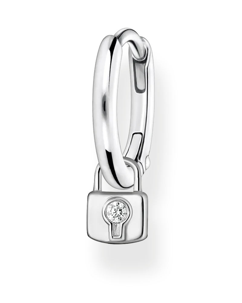Thomas Sabo Damen Einzel Creole mit Schloss Anhänger silber, Sterlingsilber, Charming Collection Silberfarben