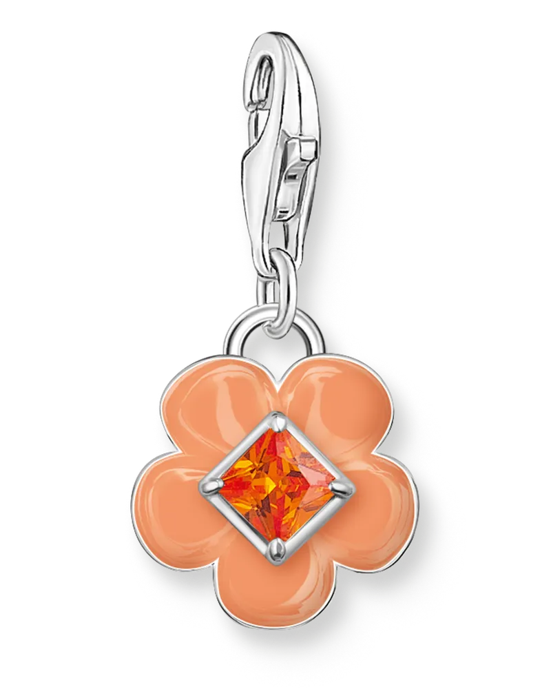 Thomas Sabo Damen Charm-Anhänger Blume mit orangenem Stein Silber, Sterlingsilber, Charm Club Collection Orange