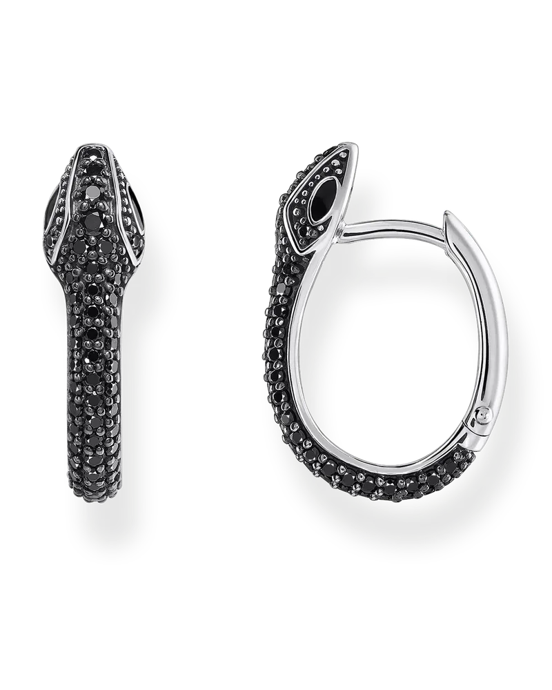 Thomas Sabo Damen Creolen Schlange mit schwarzen Steinen Silber geschwärzt, Sterlingsilber Schwarz