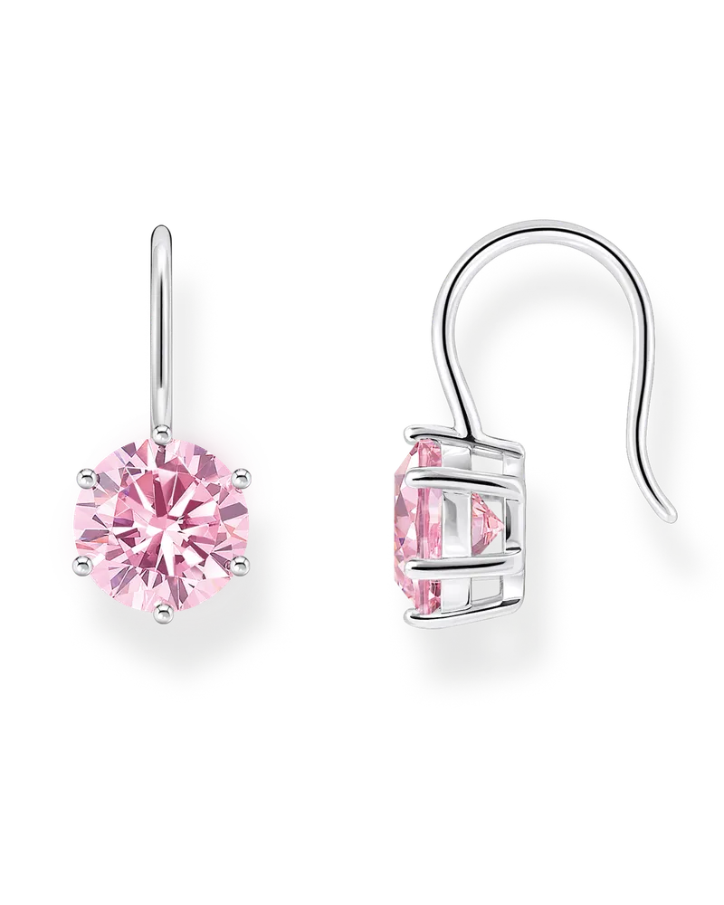 Thomas Sabo Damen Ohrhänger mit großem, pinkfarbenem Zirkonia Silber, Sterlingsilber Pink