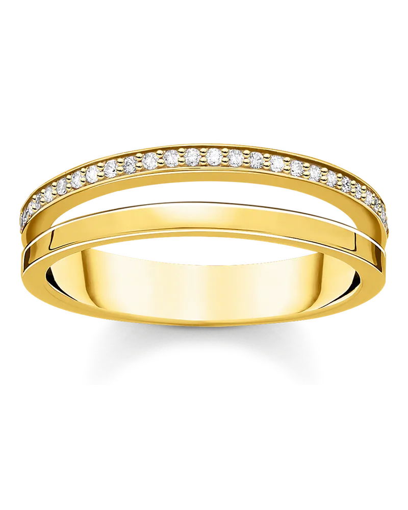 Thomas Sabo Damen Ring doppelreihig weiße Steine gold, Sterlingsilber Gelbgold vergoldet, Charming Collection Gelbgoldfarben