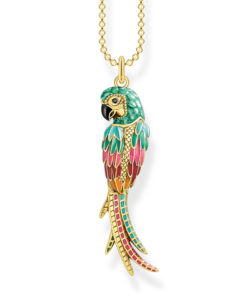 Thomas Sabo Damen Kette Papagei gold, Sterlingsilber Gelbgold vergoldet Dunkelgrün