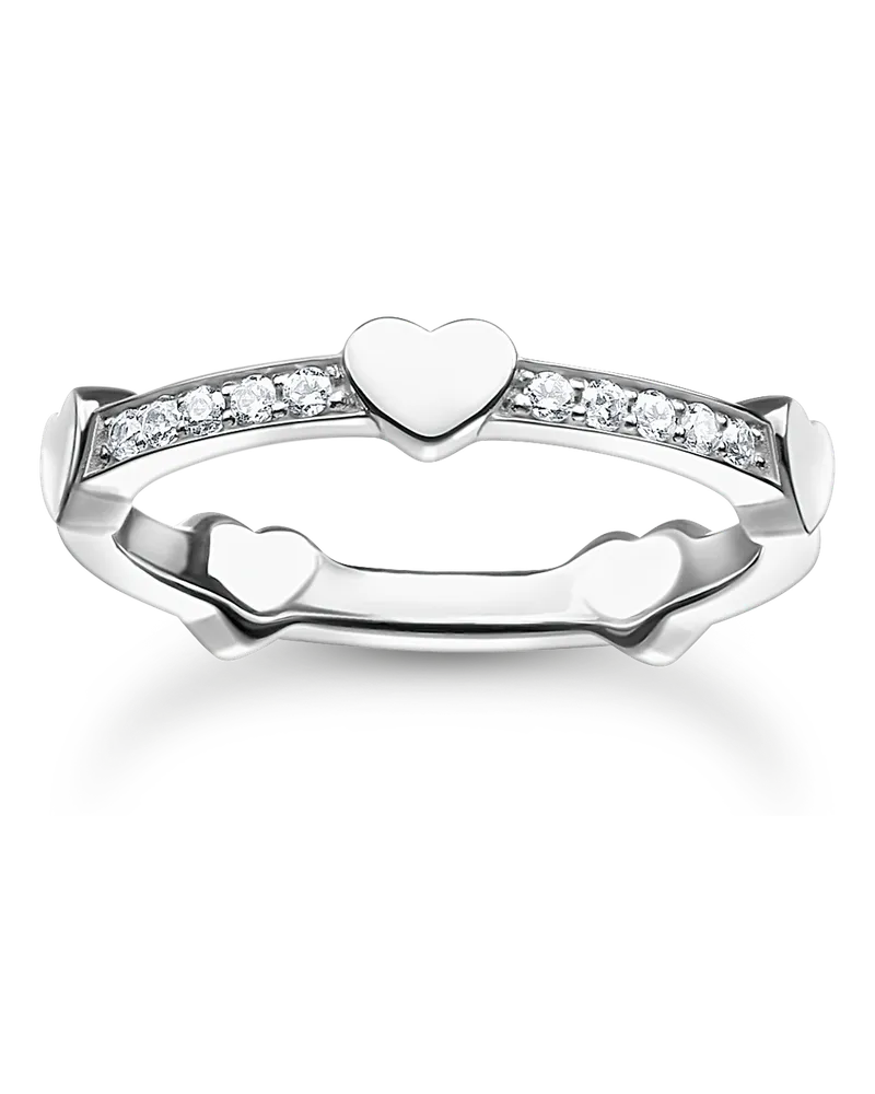 Thomas Sabo Damen Ring Pavé mit Herzen silber, Sterlingsilber, Charming Collection Silberfarben