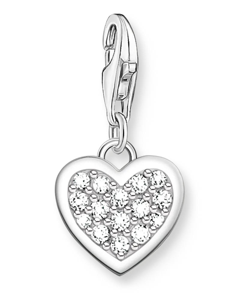 Thomas Sabo Damen Charm-Anhänger Glitzerherz, Sterlingsilber, Charm Club Collection Silberfarben