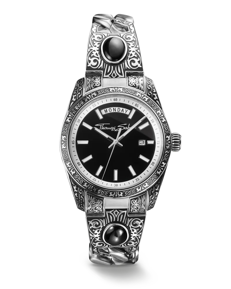 Thomas Sabo Uhr Western-Ornamente mit Onyx schwarz WA0457-201-203-40 MM Schwarz