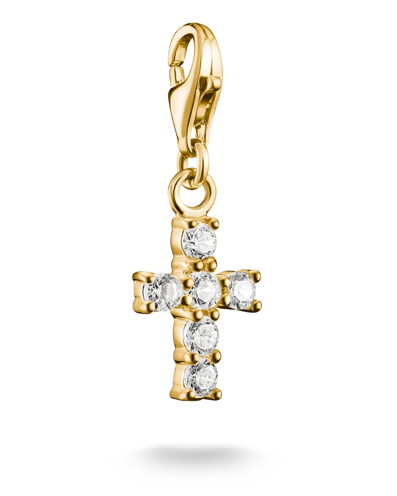 Thomas Sabo Charm Kreuz mit weißem Zirkonia – Original weiß 0054-M01-14 Gelbgoldfarben