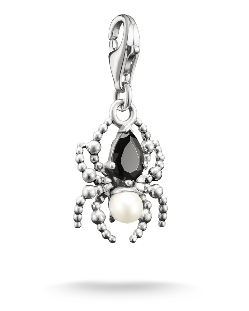 Thomas Sabo Herren Charm-Anhänger True Romance Spinne Perle Original Silber, Sterlingsilber, Charm Club Collection Schwarz