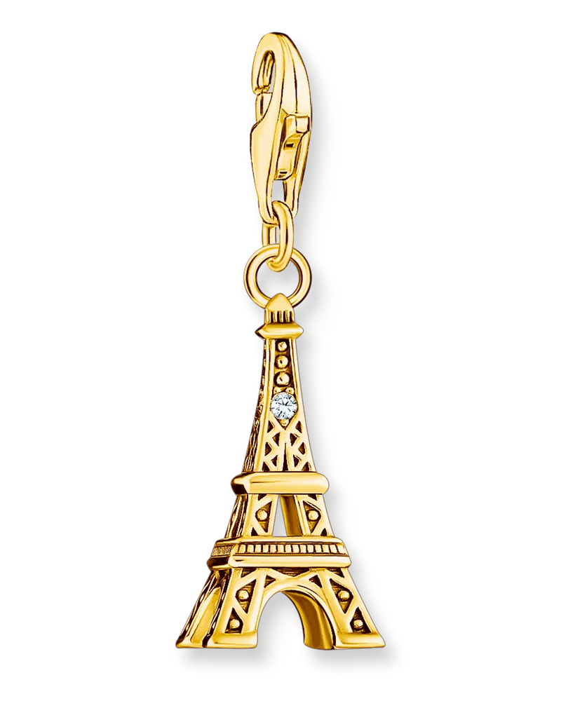 Thomas Sabo Damen Charm-Anhänger Eiffelturm mit weißem Zirkonia vergoldet, Sterlingsilber Gelbgold vergoldet, Charm Club Collection Gelbgoldfarben