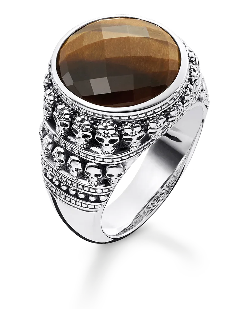 Thomas Sabo Herren Ring Totenkopf, Sterlingsilber Braun