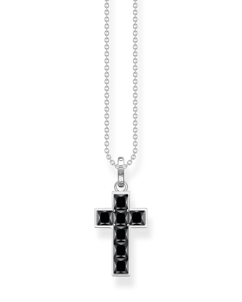 Thomas Sabo Kette Kreuz mit schwarzen Steinen Silber Schwarz