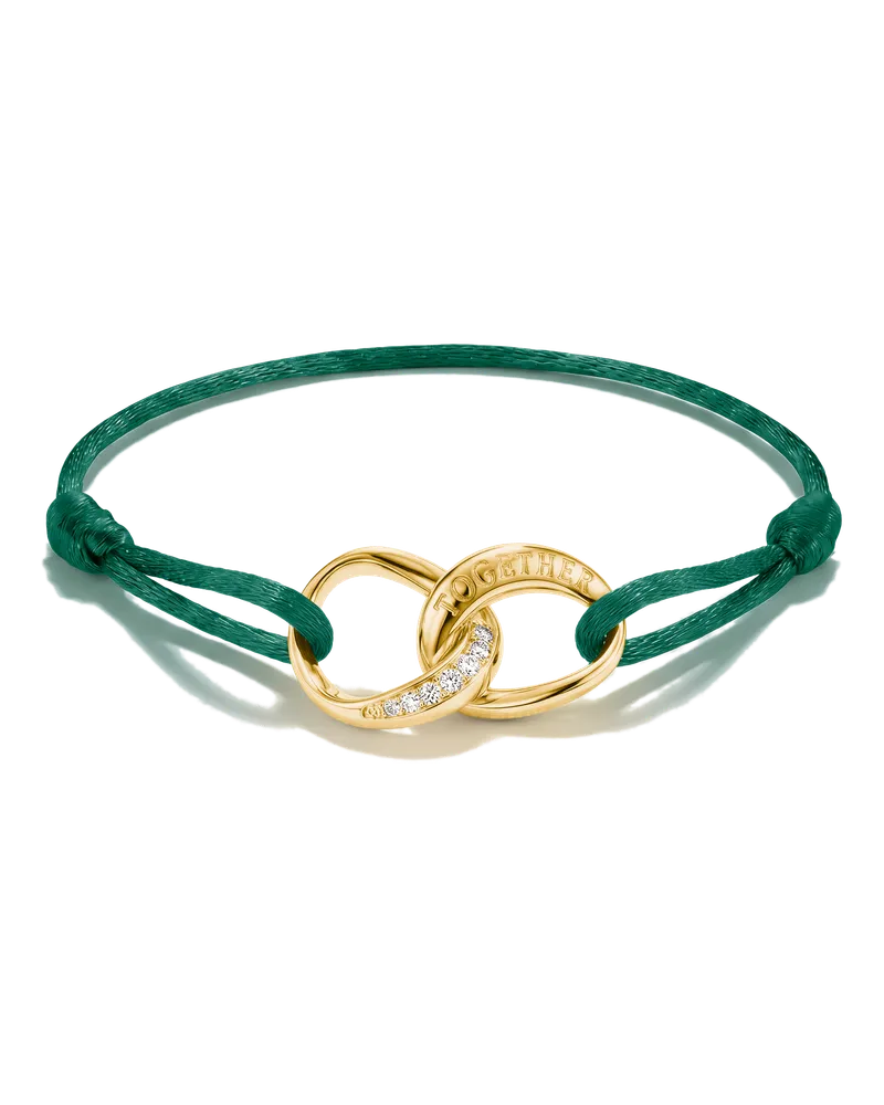 Thomas Sabo Damen Textilarmband Together grün mit weißem Zirkonia, M03 Gelbgoldfarben