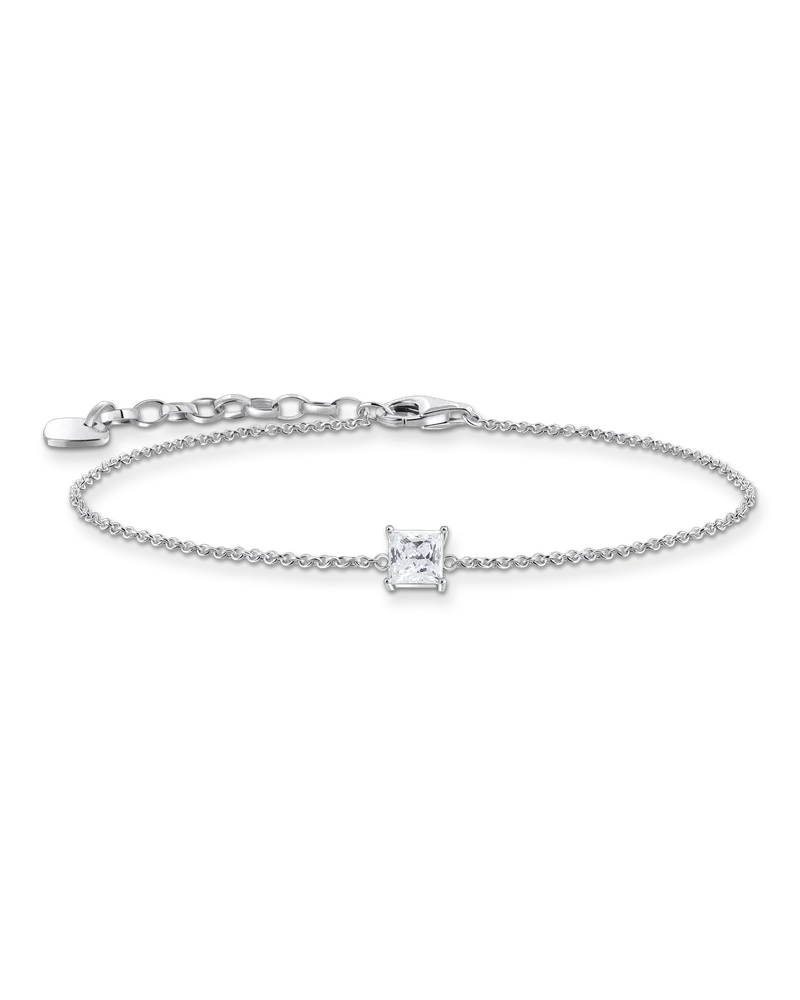 Thomas Sabo Damen Armband mit quadratischem Stein-Anhänger in Weiß Silber, Sterlingsilber Silberfarben