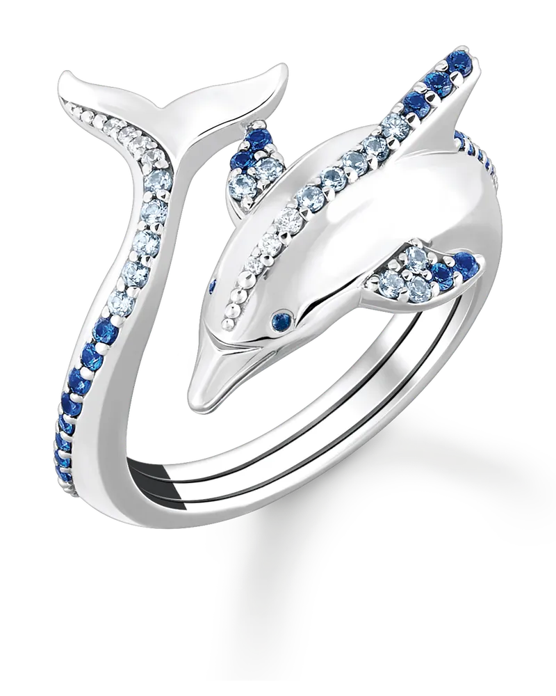 Thomas Sabo Damen Ring Delfin mit blauen Steinen, Sterlingsilber Dunkelblau