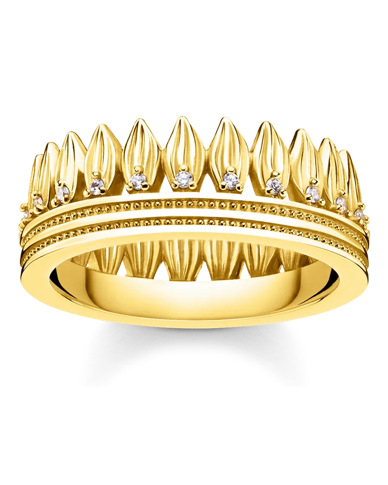 Thomas Sabo Damen Ring Krone Blätter gold, Sterlingsilber Gelbgold vergoldet Gelbgoldfarben