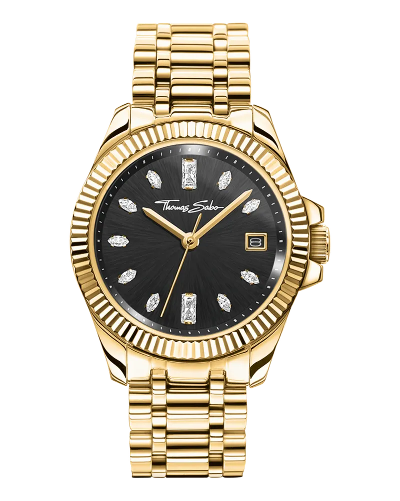 Thomas Sabo Damen Damenuhr Divine Gold schwarzes Zifferblatt goldfarben, Edelstahl Gelbgoldfarben
