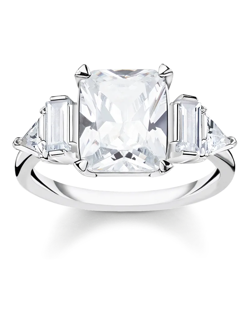 Thomas Sabo Damen Ring weiße Steine, Sterlingsilber Silberfarben