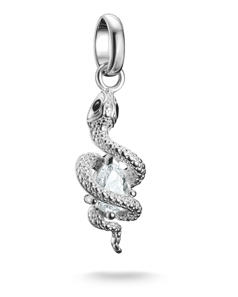 Thomas Sabo Damen Charm-Anhänger Schlange mit Stein Connect Silber, Sterlingsilber Schwarz