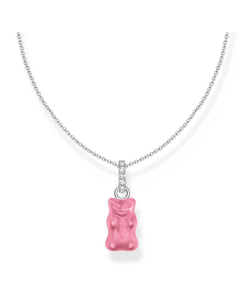 Thomas Sabo Damen Kette mit pinkem Goldbären-Anhänger und Steinen Silber, Sterlingsilber / Glas Pink