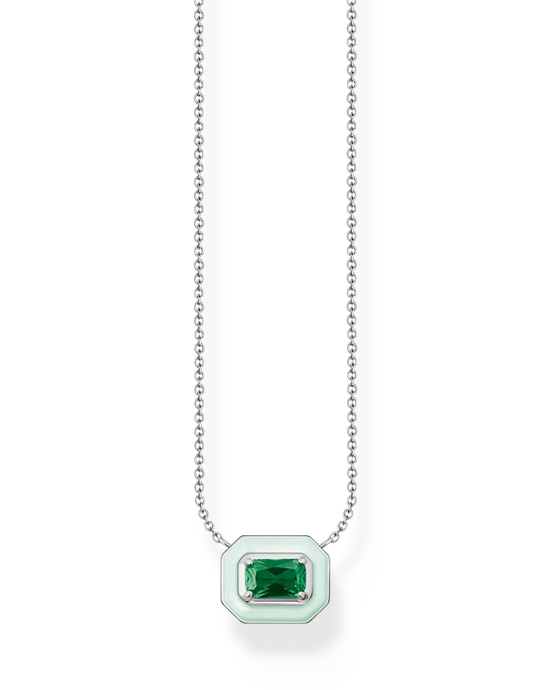 Thomas Sabo Damen Kette mit grünem Stein Silber, 925 Sterlingsilber/ Kaltemail/ Glas-Keramik Stein, Charming Collection Grün