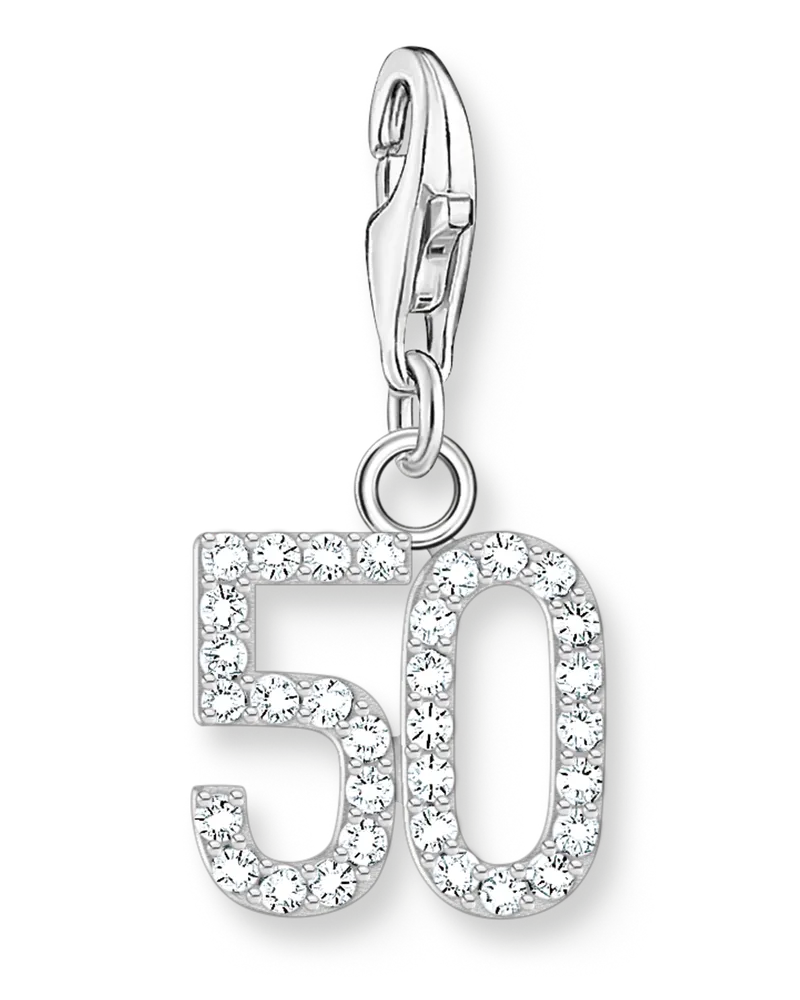 Thomas Sabo Damen Charm-Anhänger Zahl 50 mit weißen Steinen Silber, Sterlingsilber, Charm Club Collection Silberfarben