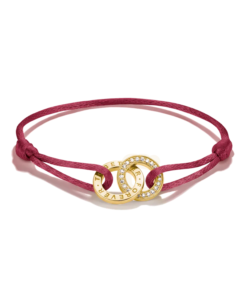 Thomas Sabo Damen Textilarmband Together rot mit weißem Zirkonia, M03 Gelbgoldfarben