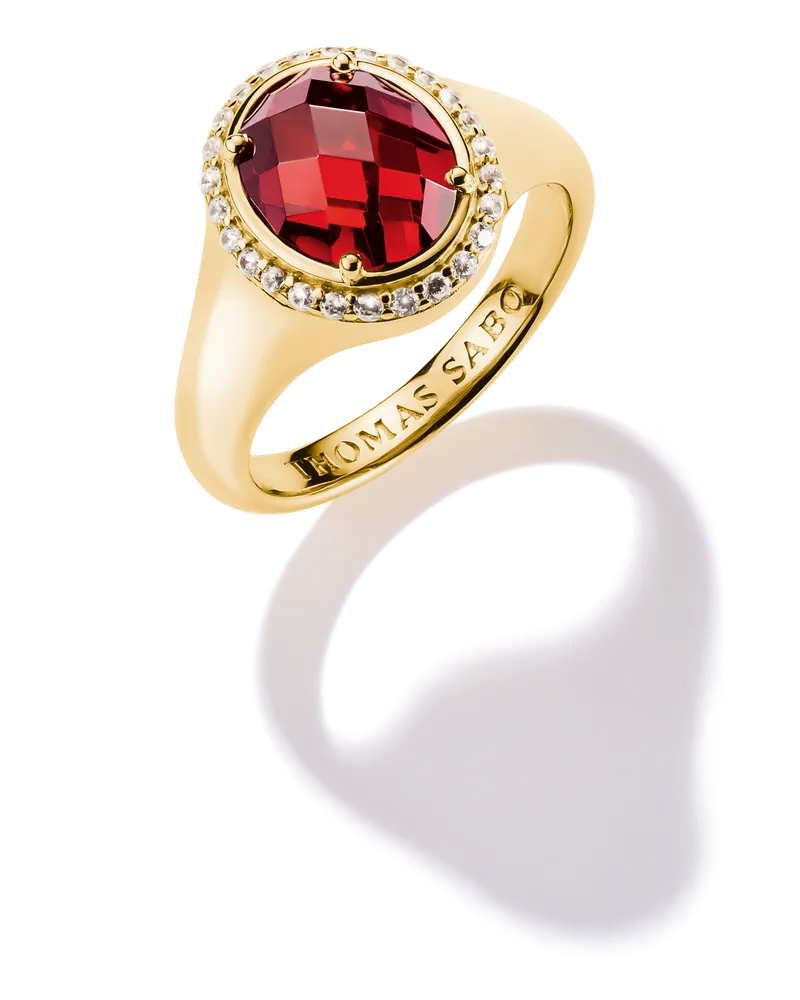 Thomas Sabo Damen Ring Roter Zirkoniastein 18k Vergoldung, Sterlingsilber Gelbgold vergoldet Gelbgoldfarben