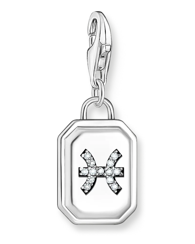 Thomas Sabo Damen Charm-Anhänger Sternzeichen Fische mit Steinen Silber, Sterlingsilber, Charm Club Collection Silberfarben