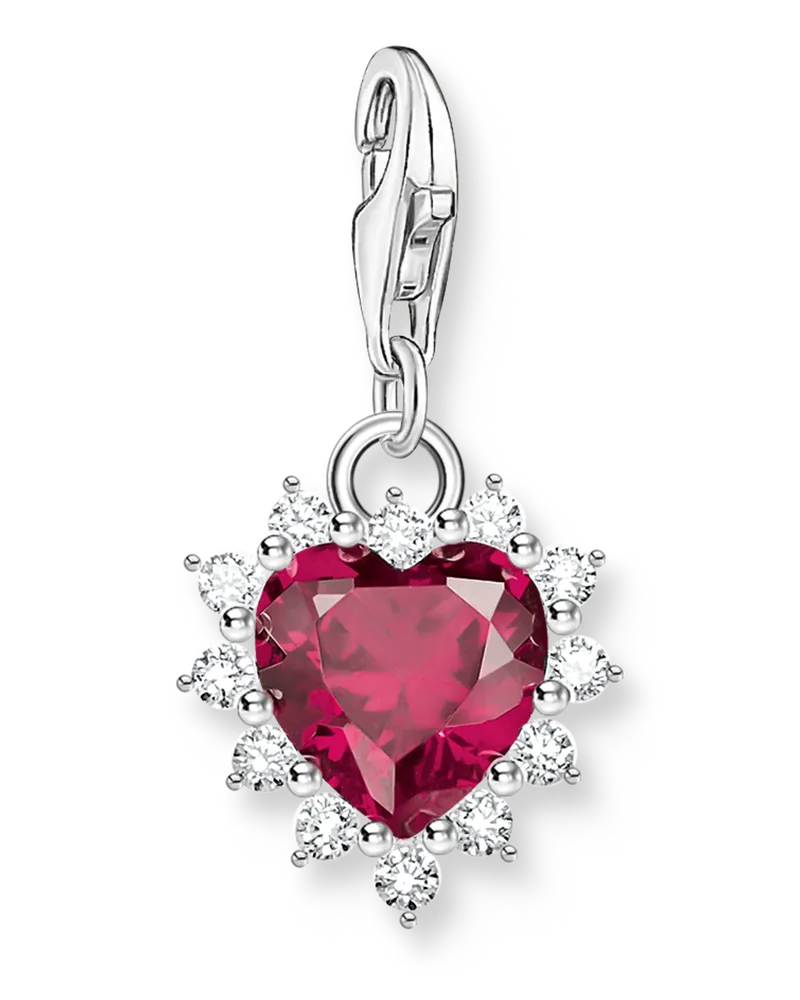 Thomas Sabo Damen Charm-Anhänger Herz mit rotem Stein Silber, Sterlingsilber, Charm Club Collection Rot