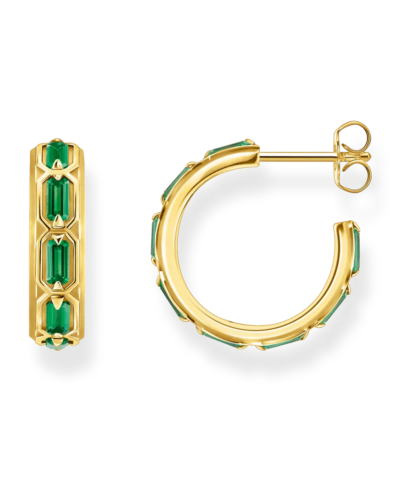 Thomas Sabo Herren Creolen Krokodilpanzer mit smaragdgrünen Steinen vergoldet, 925 Sterlingsilber, vergoldet Gelbgold/ Glas-Keramik Stein Gelbgoldfarben