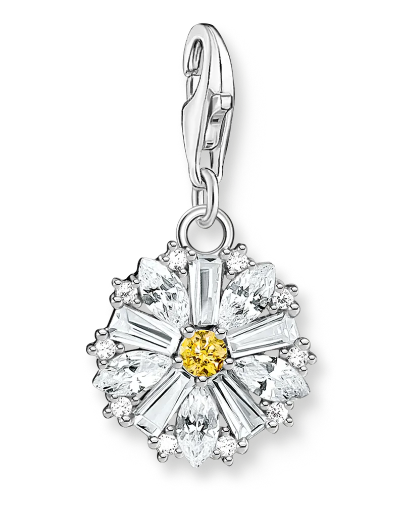 Thomas Sabo Damen Charm-Anhänger Blume Lovely Daisy mit Steinen Silber, Sterlingsilber, Charm Club Collection Gelb