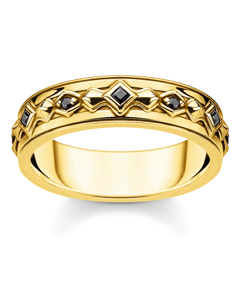 Thomas Sabo Herren Ring schwarze Steine gold, Sterlingsilber Gelbgold vergoldet Gelbgoldfarben