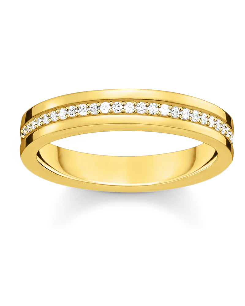 Thomas Sabo Damen Bandring mit weißen Steinen vergoldet, Sterlingsilber Gelbgold vergoldet Gelbgoldfarben