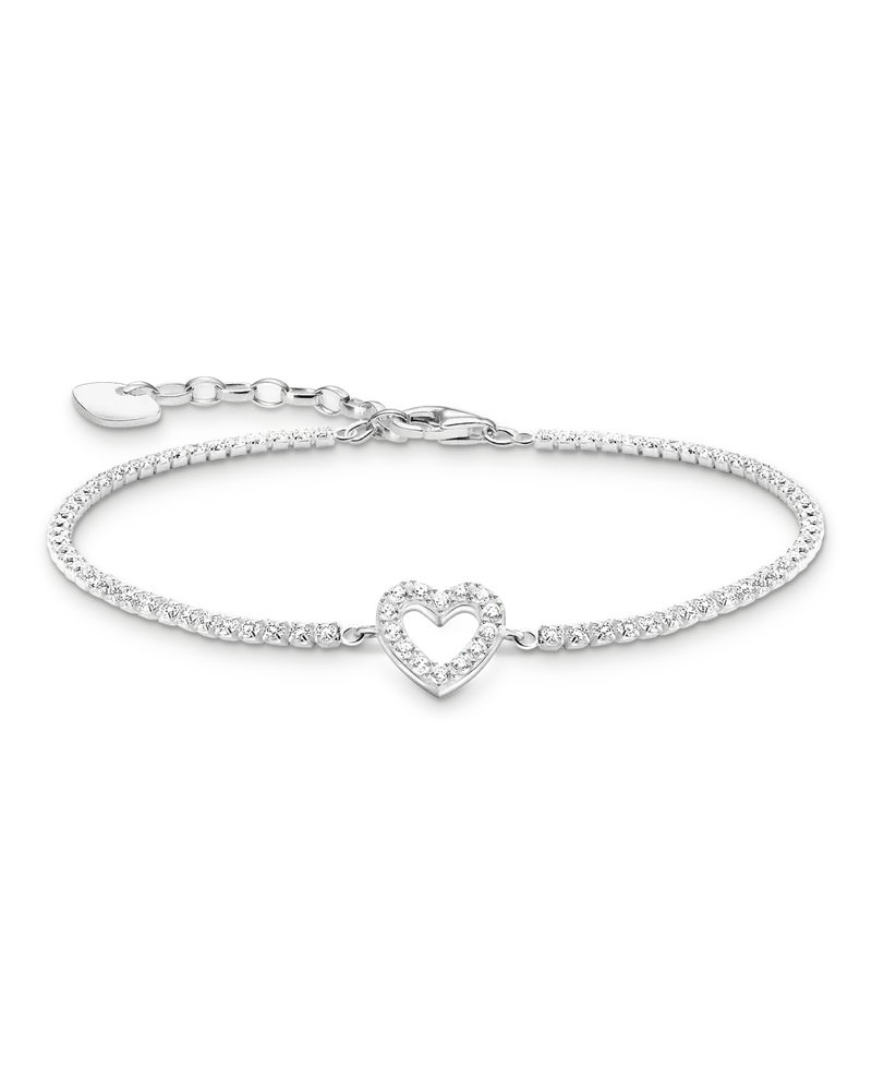 Thomas Sabo Damen Tennisarmband Herz mit weißen Steinen Silber, Sterlingsilber Silberfarben