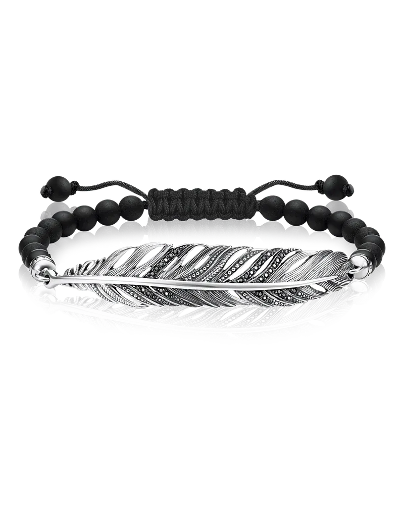 Thomas Sabo Herren Armband Feder, Sterlingsilber Schwarz