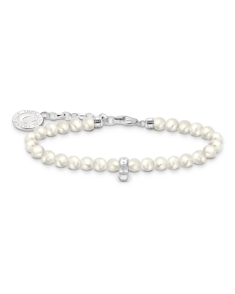 Thomas Sabo Damen Charm-Armband mit weißen Perlen Silber, Sterlingsilber, Charm Club Collection Silberfarben