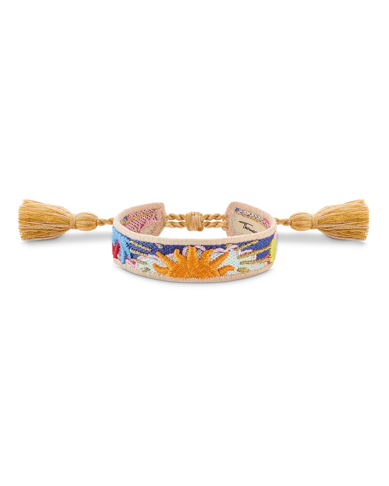 Thomas Sabo Damen Gewebtes Armband mit Sonne, Palme und Kaktus in Orange, Dunkelblau und Grün, 302, Charming Collection Mehrfarbige