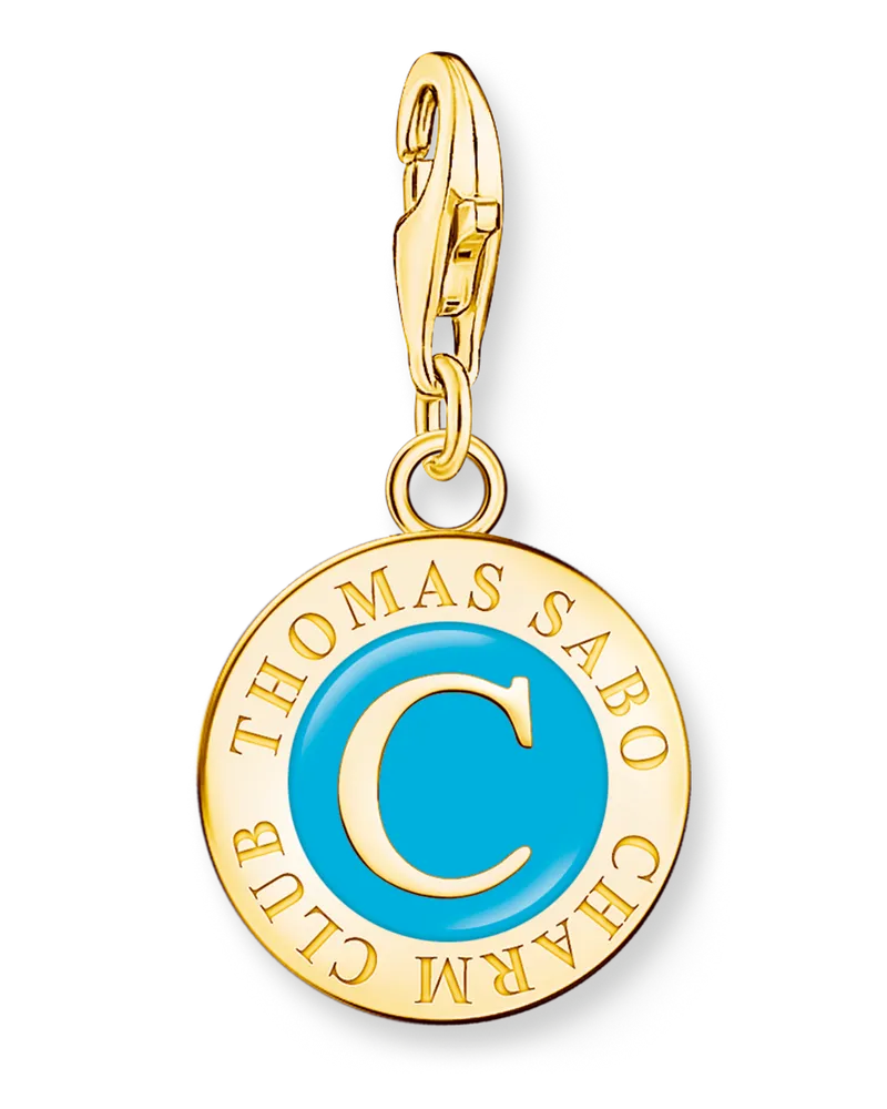 Thomas Sabo Damen Charm mit türkisem Coin vergoldet, Sterlingsilber Gelbgold vergoldet, Charm Club Collection Gelbgoldfarben