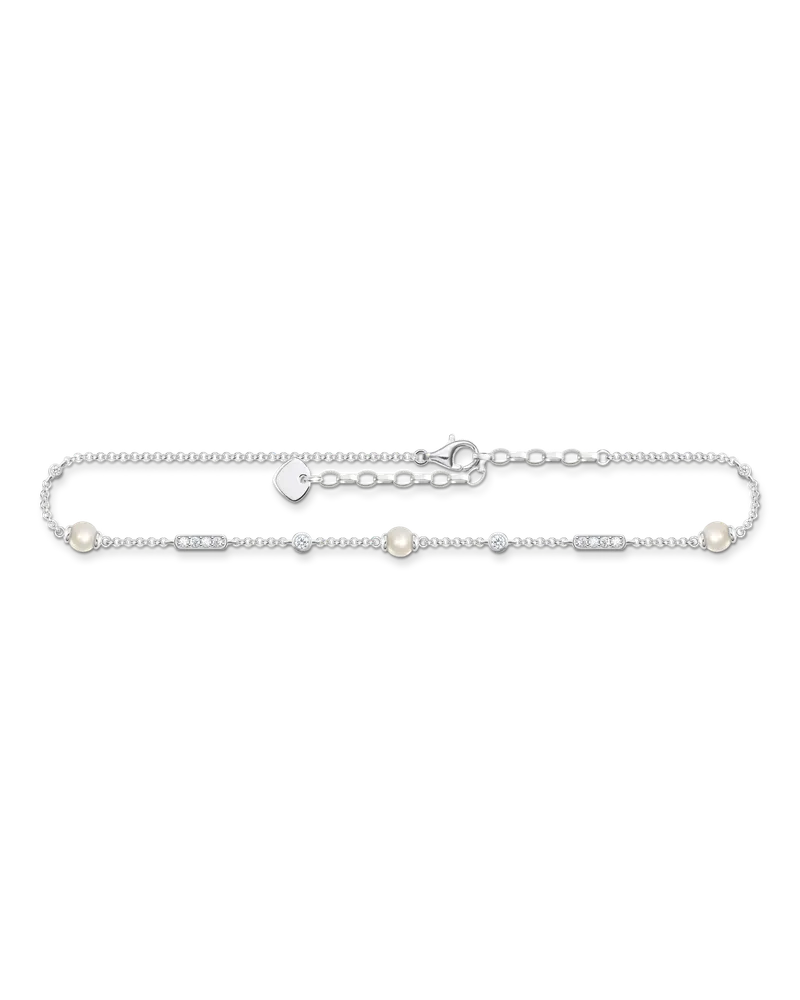 Thomas Sabo Damen Fußkette mit Perlen und weiße Steine silber, Sterlingsilber Silberfarben