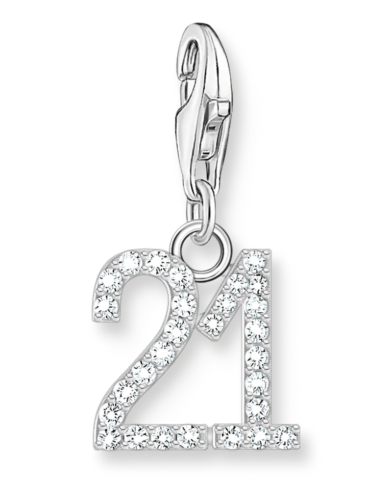 Thomas Sabo Damen Charm-Anhänger Zahl 21 mit weißen Steinen Silber, Sterlingsilber, Charm Club Collection Silberfarben