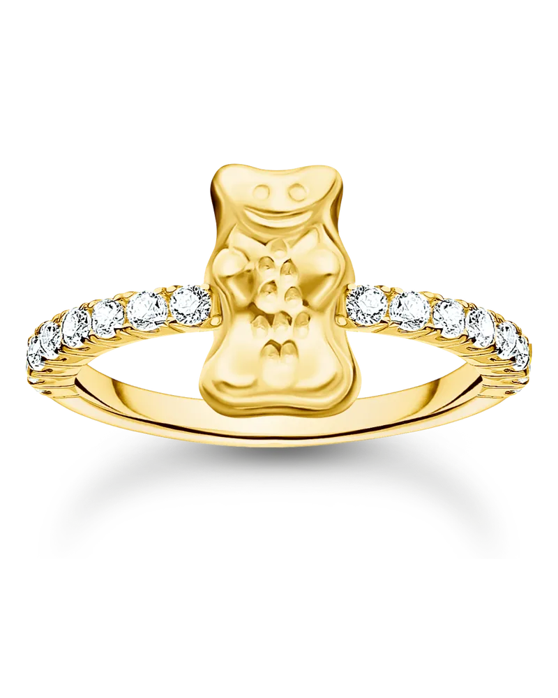 Thomas Sabo Damen Ring mit HARIBO Goldbär und Steinen vergoldet, Sterlingsilber Gelbgold vergoldet, Charming Collection Gelbgoldfarben