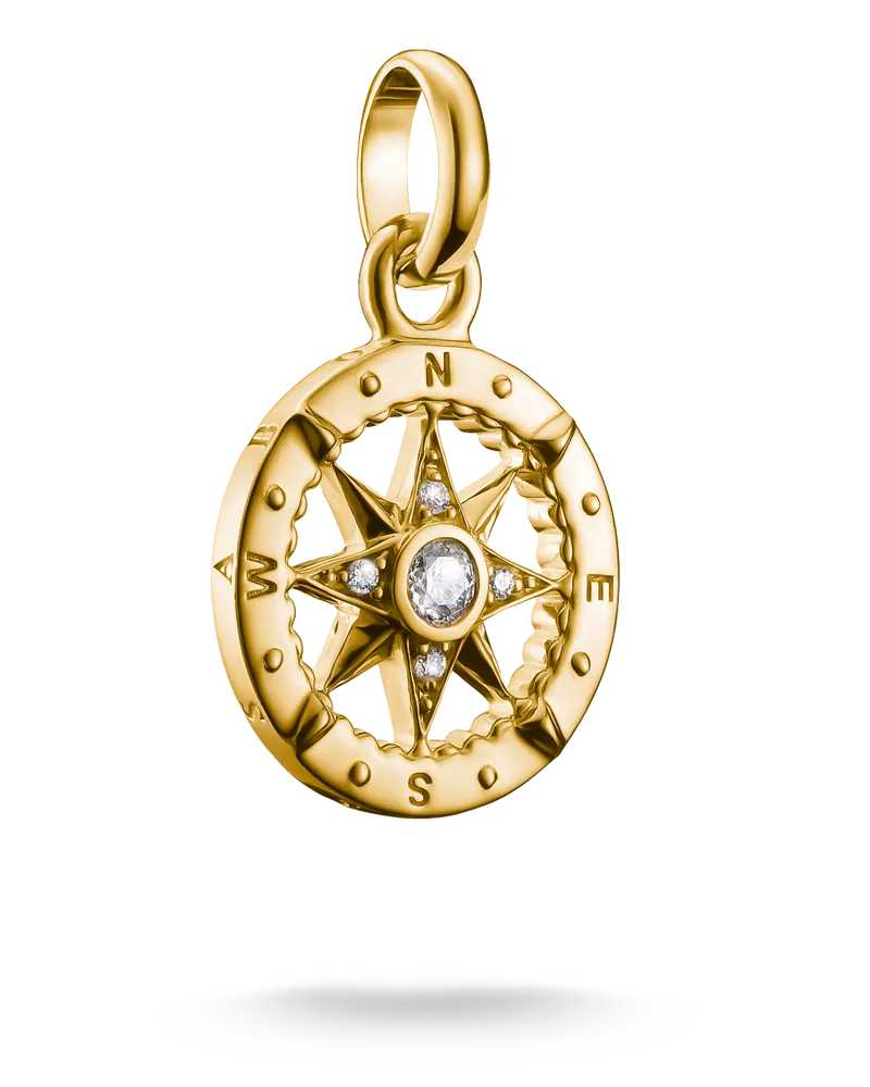 Thomas Sabo Damen Charm-Anhänger Kompass mit Steinen Connect vergoldet, Sterlingsilber Gelbgold vergoldet Gelbgoldfarben