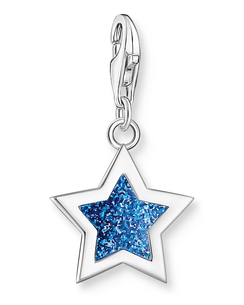 Thomas Sabo Damen Charm-Anhänger Stern in Dunkelblau Silber, Sterlingsilber, Charm Club Collection Dunkelblau